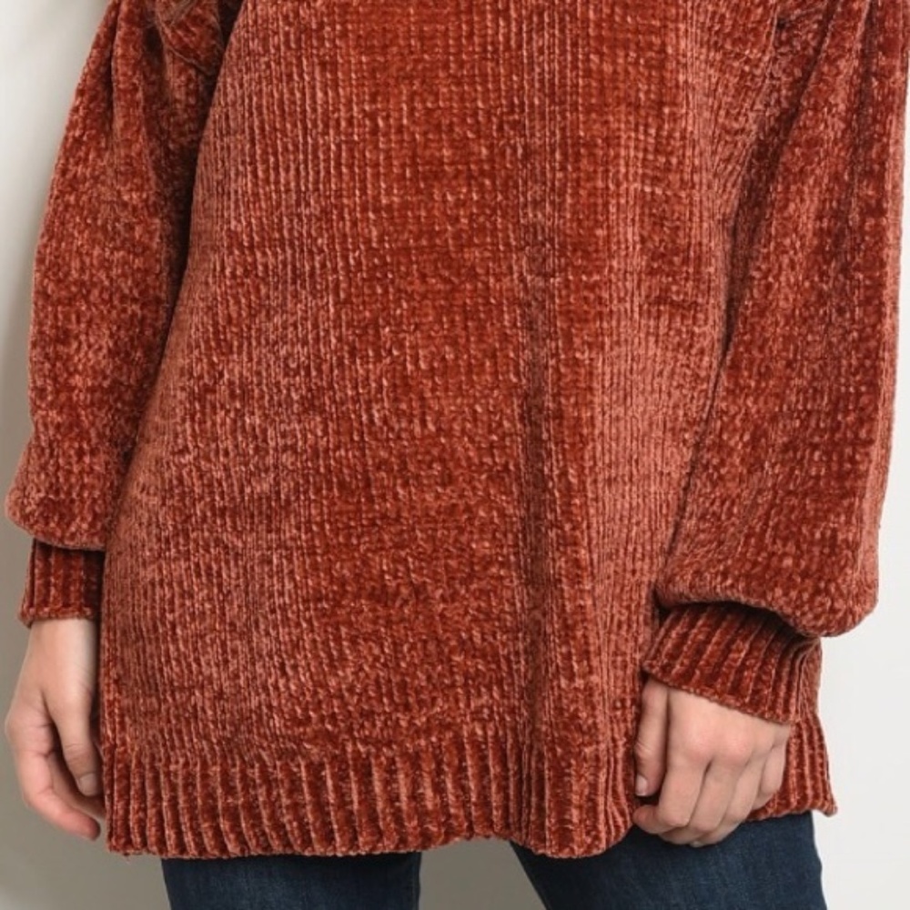 Cinnamon spice cold shoulder CHENILLE SWEATER - Picture 3 of 4